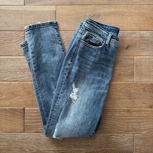 Judy Blue Women's Skinny Jeans - Faded Blue Wash with Distressing